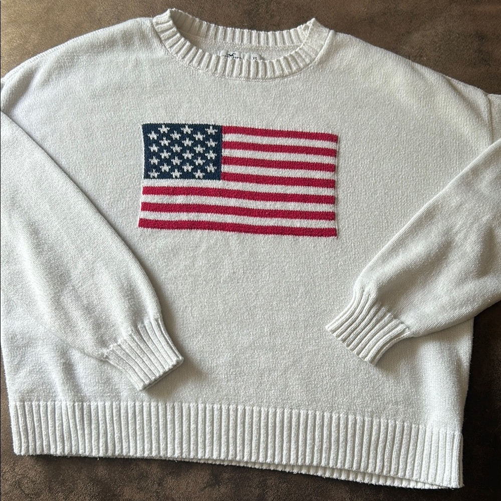 Hollister White Sweater with American Flag Design